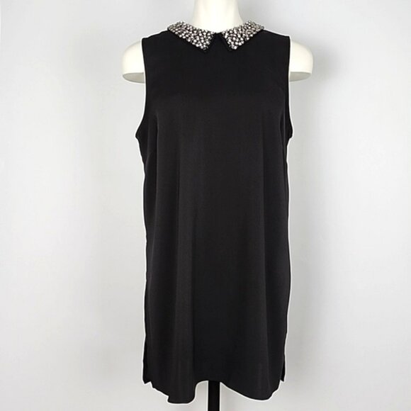 Wallis Women's Black Sleeveless Tunic Top Beaded Collar Applique Slits Size 10 - Picture 1 of 12